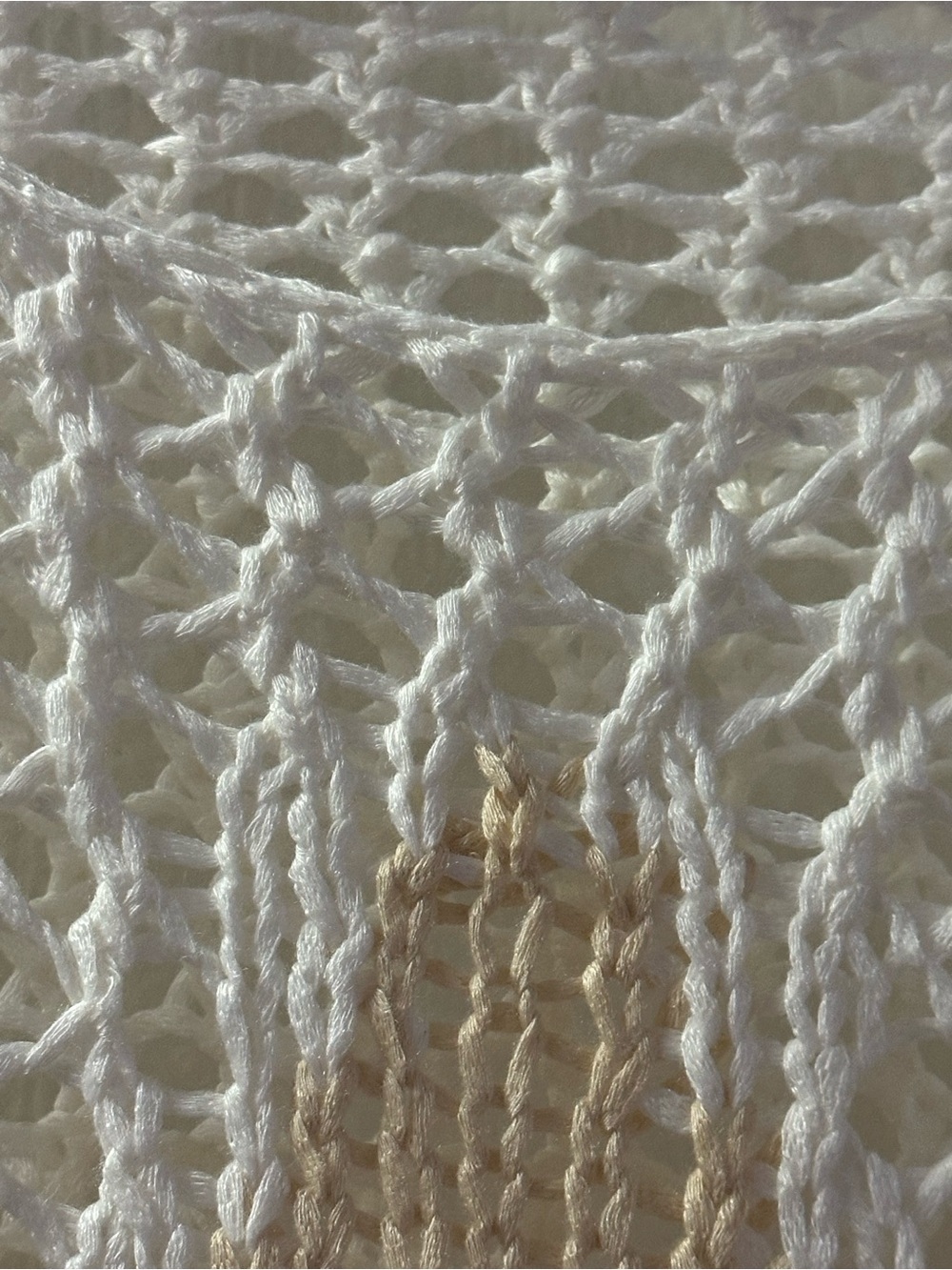 Cream with Gold Tan Star Crochet Open Knit Beach Cover Up Top Size M - Picture 4 of 7